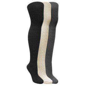3 Pairs Women's Cable Knit Over the Knee Socks Shoe 4-10 Black Ivory Gray